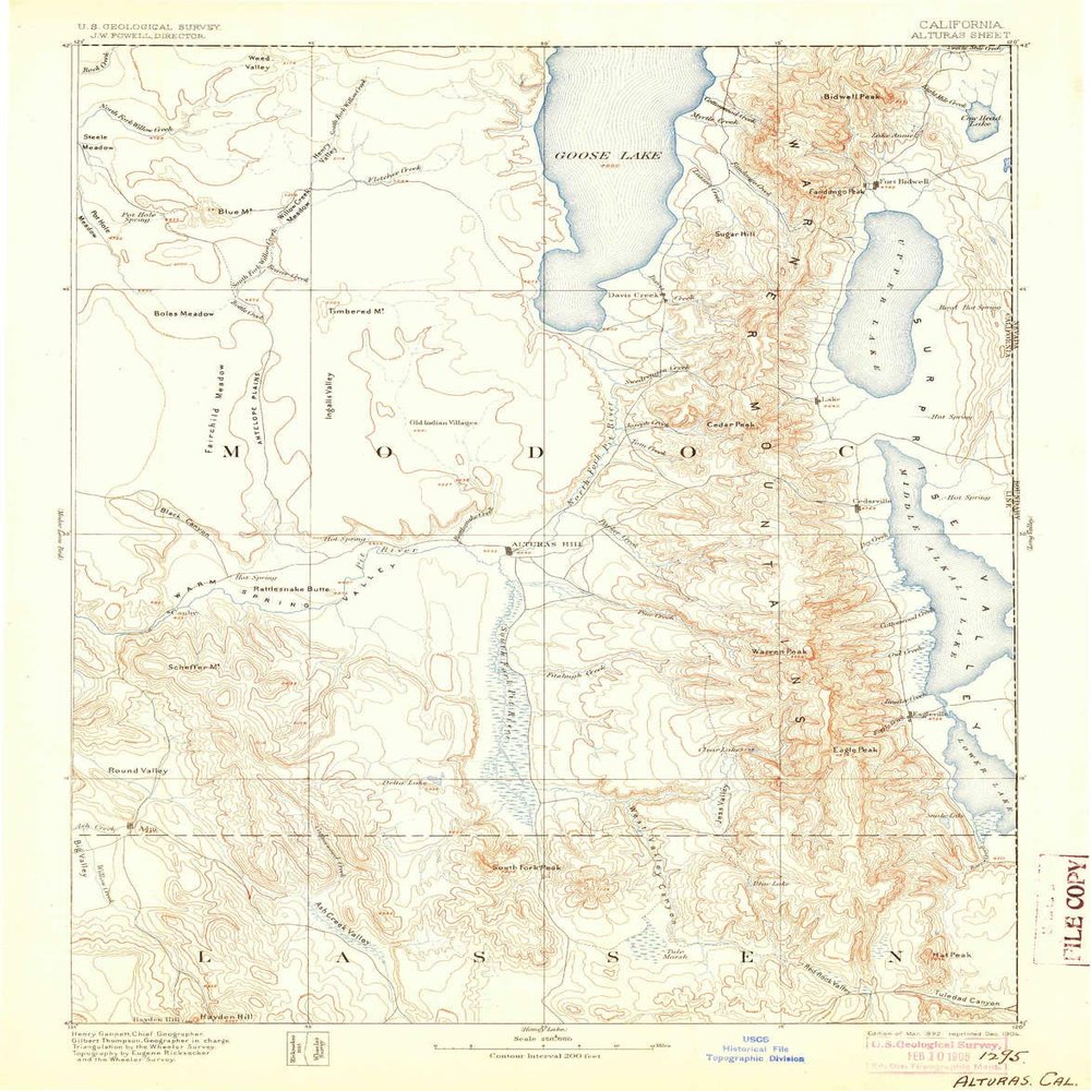 YellowMaps Alturas CA topo map, 1:250000 Scale, 1 X 1 Degree, Historical, 1892, Updated 1904, 19.5 x 15.3 in - Polypropylene