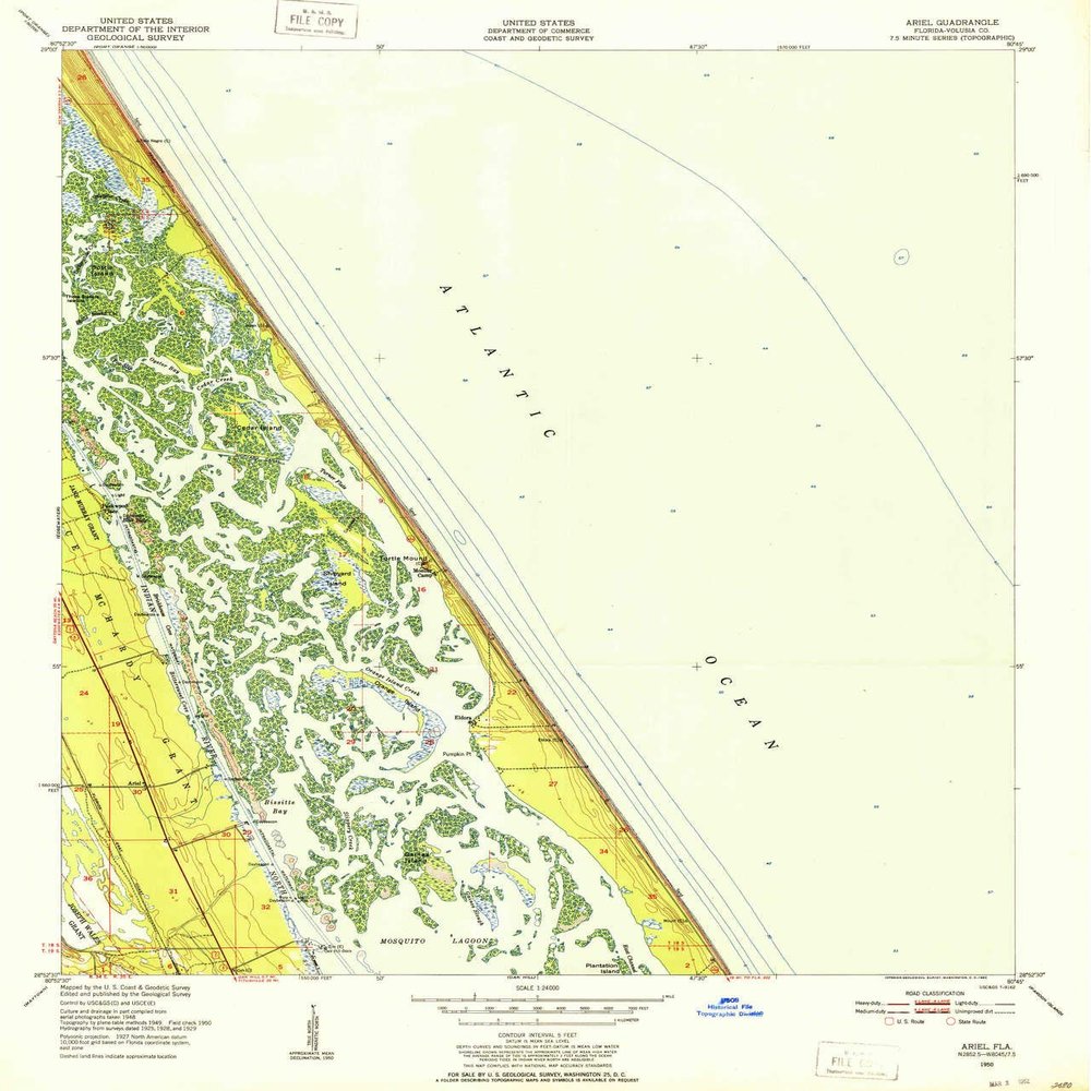YellowMaps Ariel FL topo map, 1:24000 Scale, 7.5 X 7.5 Minute, Historical, 1950, Updated 1952, 26.8 x 22.9 in - Tyvek