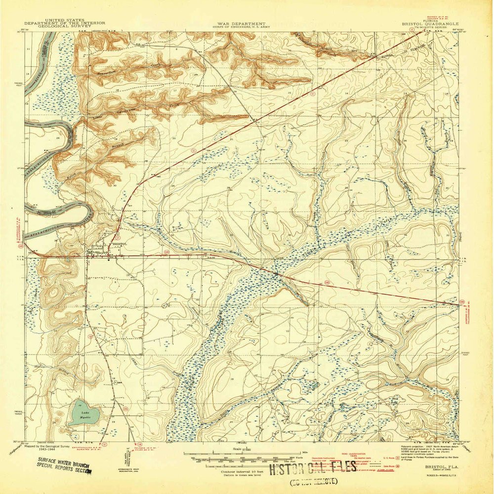 YellowMaps Bristol FL topo map, 1:31680 Scale, 7.5 X 7.5 Minute, Historical, 1945, 20.8 x 17 in - Polypropylene
