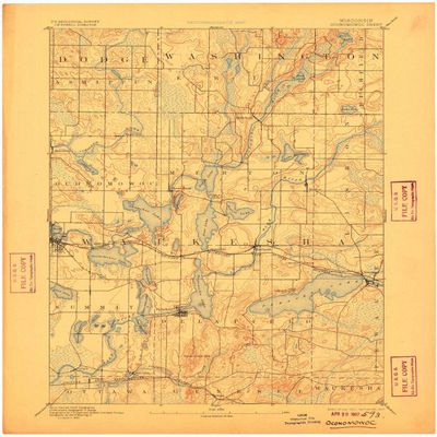 YellowMaps Oconomowoc WI topo map, 1:62500 Scale, 15 X 15 Minute, Historical, 1892, Updated 1907, 20.38 x 16.79 in - Tyvek