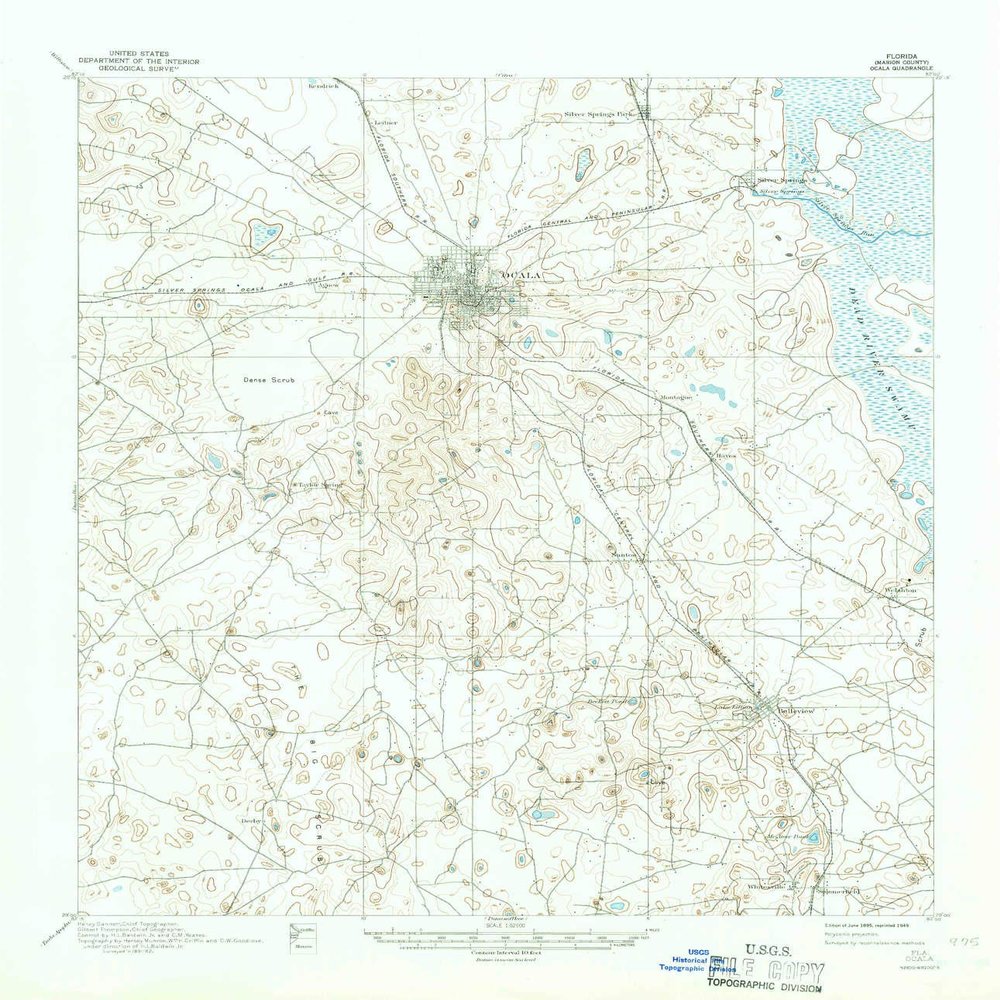 YellowMaps Ocala FL topo map, 1:62500 Scale, 15 X 15 Minute, Historical, 1895, Updated 1949, 20.8 x 17.9 in - Polypropylene