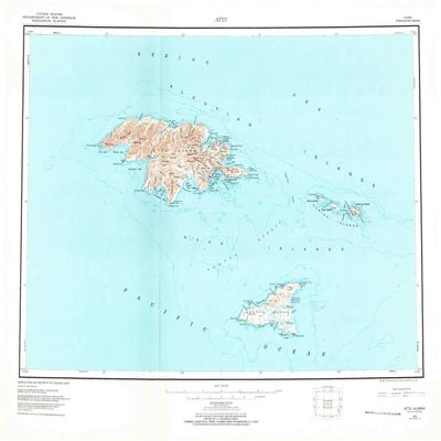 YellowMaps Attu AK topo map, 1:250000 Scale, 1 X 2 Degree, Historical, 1953, Updated 1973, 23.1 x 30.3 in - Tyvek
