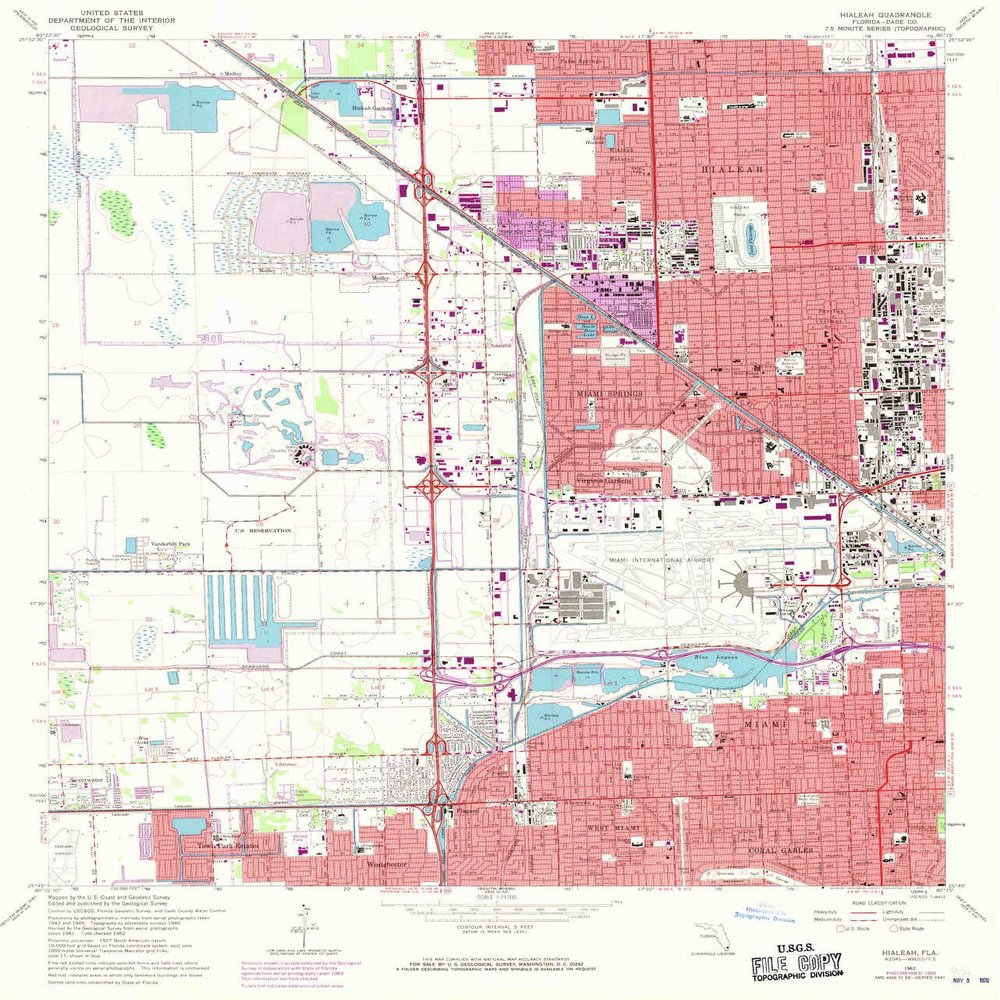 YellowMaps Hialeah FL topo map, 1:24000 Scale, 7.5 X 7.5 Minute, Historical, 1962, Updated 1970, 26.8 x 22.9 in - Tyvek