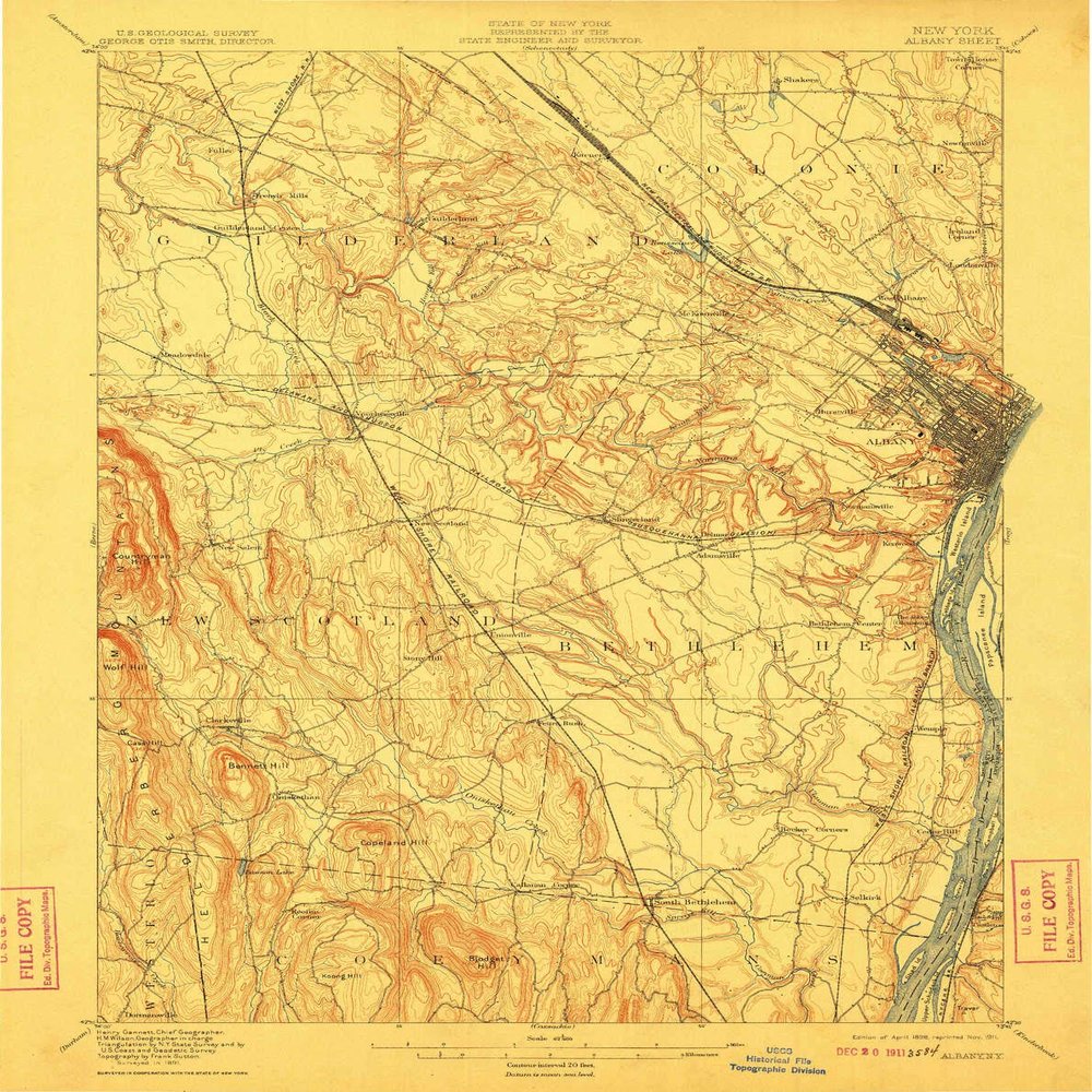 YellowMaps Albany NY topo map, 1:62500 Scale, 15 X 15 Minute, Historical, 1898, Updated 1911, 19.7 x 15.6 in - Tyvek