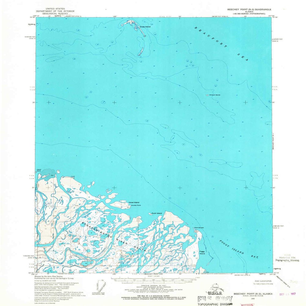 YellowMaps Beechey Point B 2 AK topo map, 1:63360 Scale, 15 X 15 Minute, Historical, 1955, Updated 1967, 20.7 x 18.1 in - Polypropylene