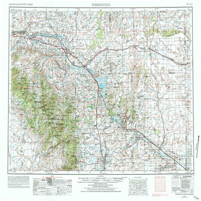YellowMaps Torrington WY topo map, 1:250000 Scale, 1 X 2 Degree, Historical, 1954, Updated 1984, 22 x 29.1 in - Polypropylene