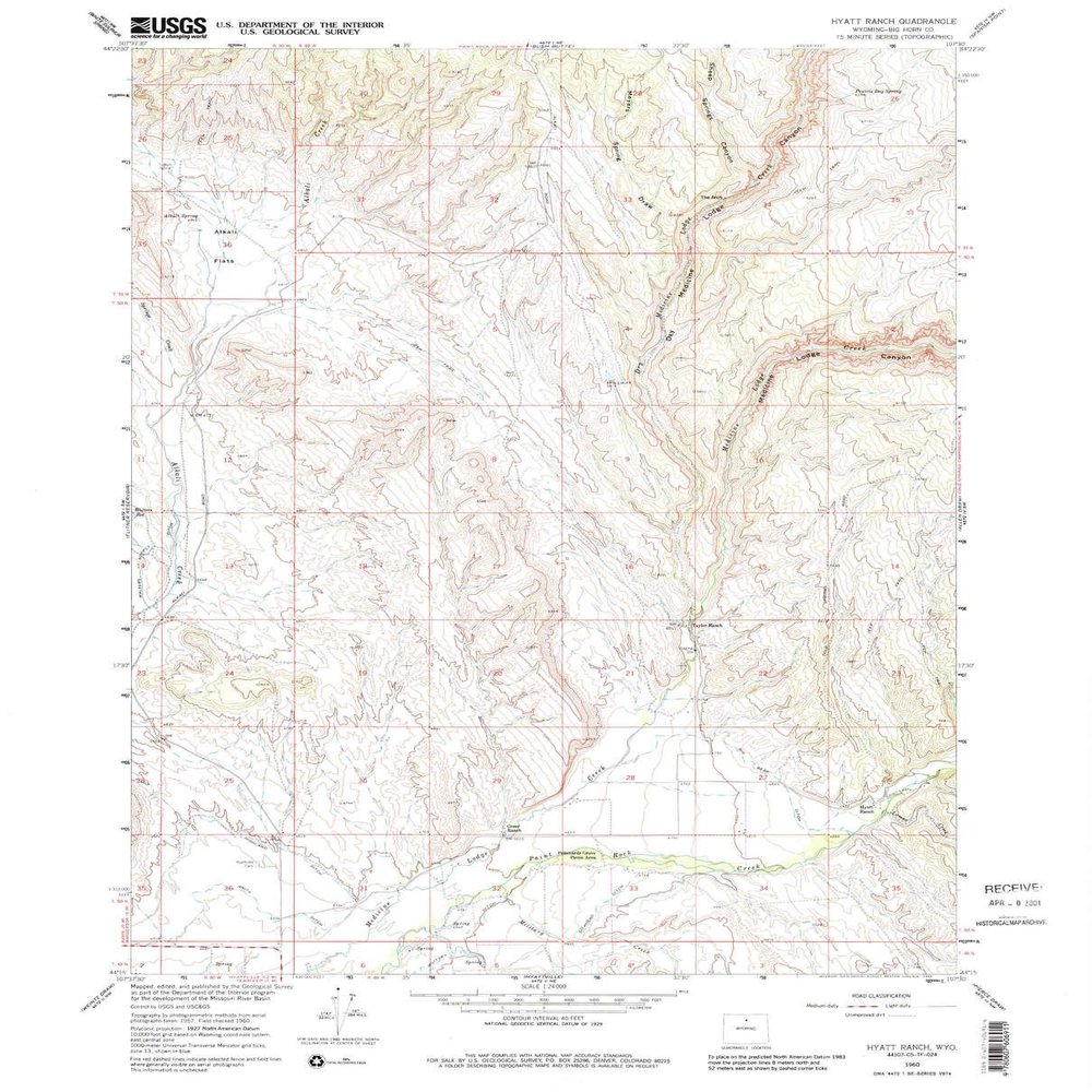 YellowMaps Hyatt Ranch WY topo map, 1:24000 Scale, 7.5 X 7.5 Minute, Historical, 1960, Updated 1985, 26.9 x 21.7 in - Tyvek