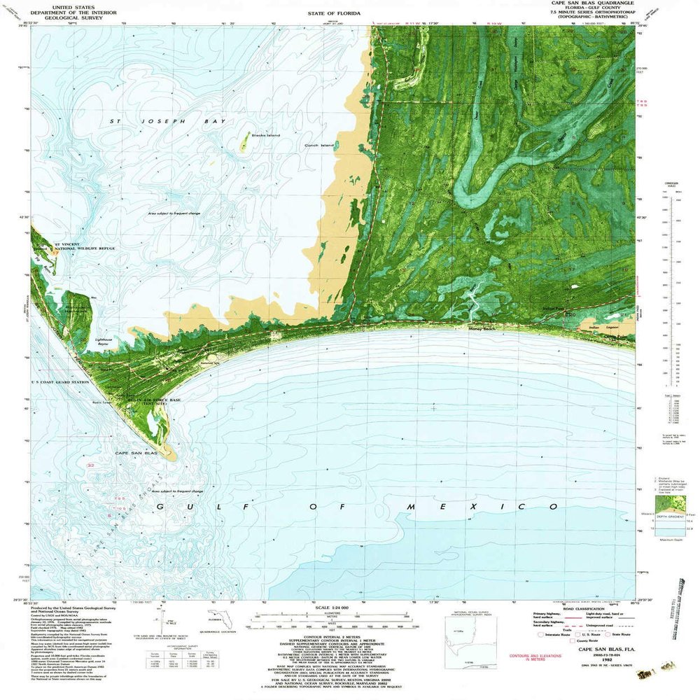 YellowMaps Cape San Blas FL topo map, 1:24000 Scale, 7.5 X 7.5 Minute, Historical, 1982, Updated 1984, 27.7 x 23 in - Tyvek