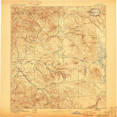 YellowMaps Ashland OR topo map, 1:250000 Scale, 1 X 1 Degree, Historical, 1893, Updated 1897, 20.1 x 16 in - Polypropylene