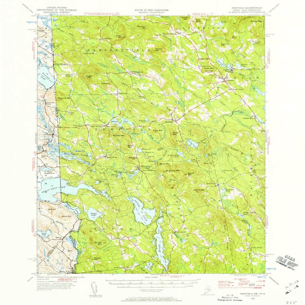 YellowMaps Newfield ME topo map, 1:62500 Scale, 15 X 15 Minute, Historical, 1942, Updated 1959, 20.7 x 17 in - Tyvek