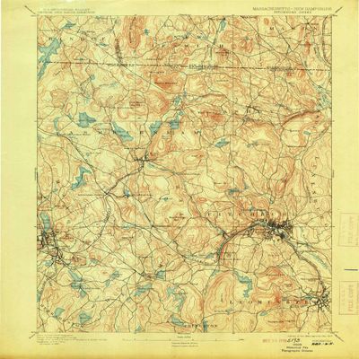 YellowMaps Fitchburg MA topo map, 1:62500 Scale, 15 X 15 Minute, Historical, 1893, Updated 1913, 19.8 x 15.8 in - Polypropylene