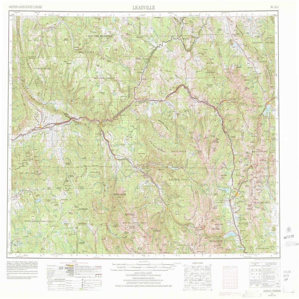 YellowMaps Leadville CO topo map, 1:250000 Scale, 1 X 2 Degree, Historical, 1957, Updated 1978, 22.1 x 30.7 in - Polypropylene
