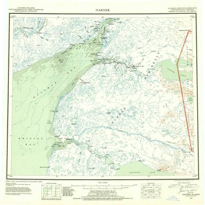 YellowMaps Naknek AK topo map, 1:250000 Scale, 1 X 2 Degree, Historical, 1952, Updated 1953, 22.8 x 20.8 in - Tyvek