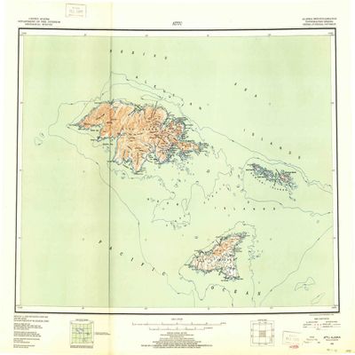 YellowMaps Attu AK topo map, 1:250000 Scale, 1 X 2 Degree, Historical, 1952, Updated 1952, 23 x 30.4 in - Polypropylene