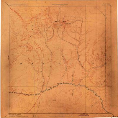 YellowMaps Abajo CO topo map, 1:250000 Scale, 1 X 1 Degree, Historical, 1893, Updated 1914, 19.2 x 16.2 in - Polypropylene