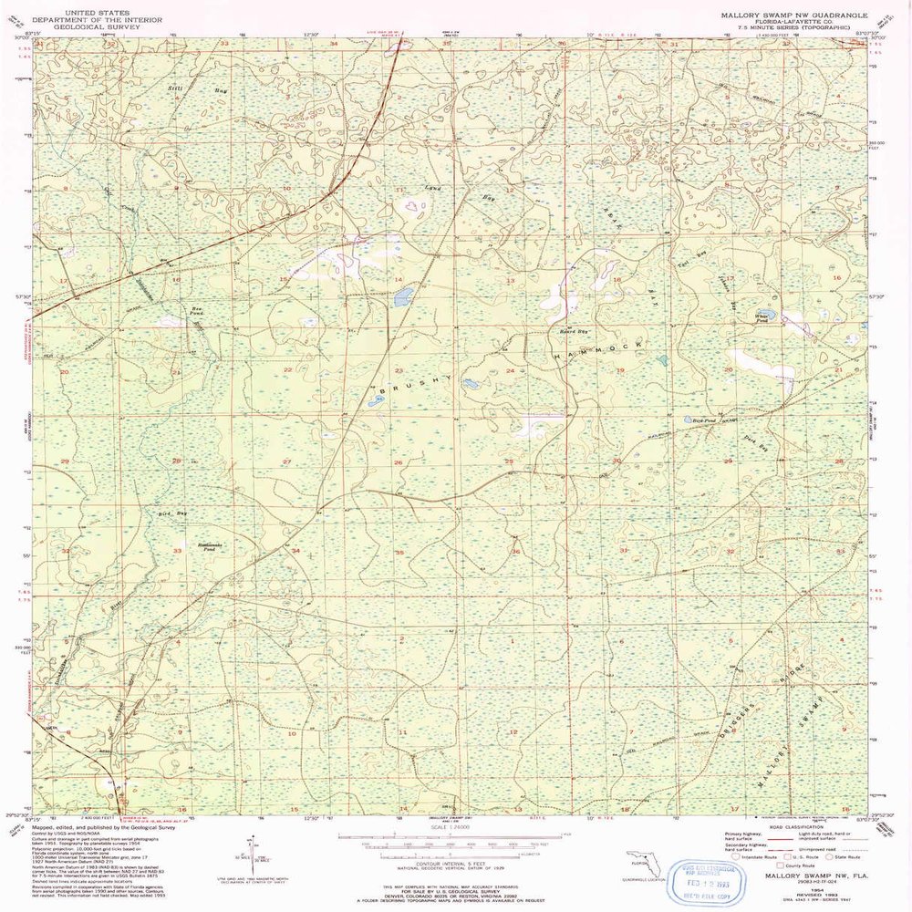 Mallory Swamp NW FL topo map, 1:24000 Scale, 7.5 X 7.5 Minute, Historical, 1954, Updated 1993, 26.7 x 21.6 in - Tyvek