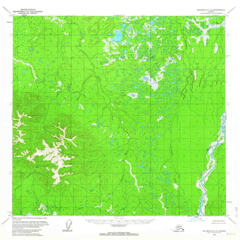 YellowMaps McGrath C 5 AK topo map, 1:63360 Scale, 15 X 15 Minute, Historical, 1955, Updated 1963, 20.8 x 18 in - Polypropylene