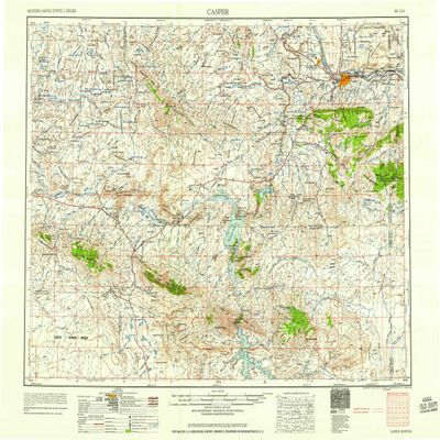 YellowMaps Casper WY topo map, 1:250000 Scale, 1 X 2 Degree, Historical, 1958, Updated 1958, 21.8 x 30.6 in - Polypropylene