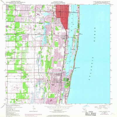 YellowMaps Lake Worth FL topo map, 1:24000 Scale, 7.5 X 7.5 Minute, Historical, 1945, Updated 1968, 26.9 x 23 in - Polypropylene