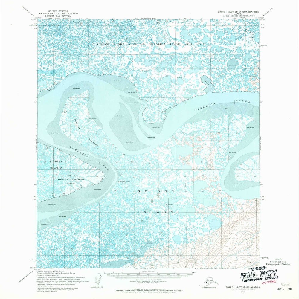 YellowMaps Baird Inlet D 8 AK topo map, 1:63360 Scale, 15 X 15 Minute, Historical, 1954, Updated 1971, 20.8 x 17 in - Polypropylene