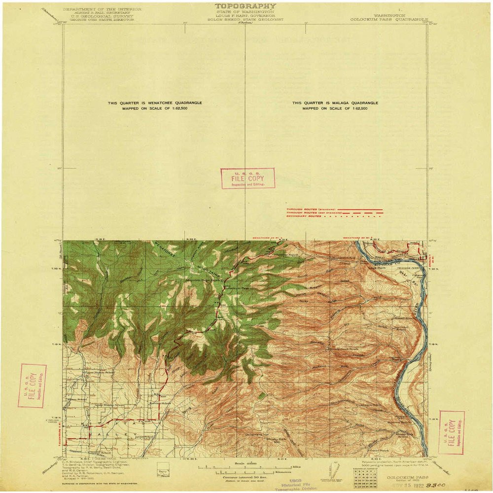YellowMaps Colockum Pass WA topo map, 1:125000 Scale, 30 X 30 Minute, Historical, 1922, 19.9 x 16.2 in - Tyvek