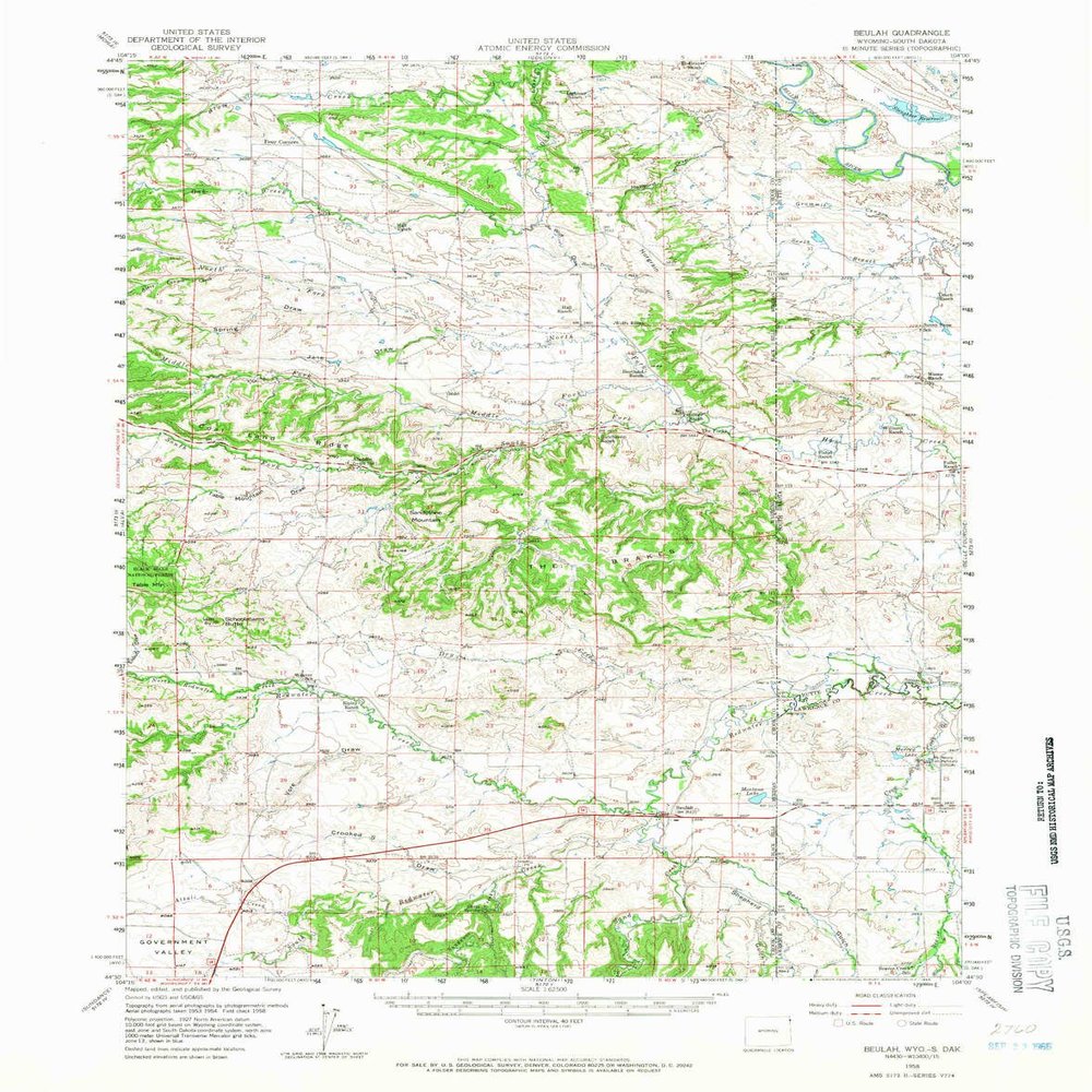 YellowMaps Beulah WY topo map, 1:62500 Scale, 15 X 15 Minute, Historical, 1958, Updated 1966, 20.9 x 16.4 in - Tyvek
