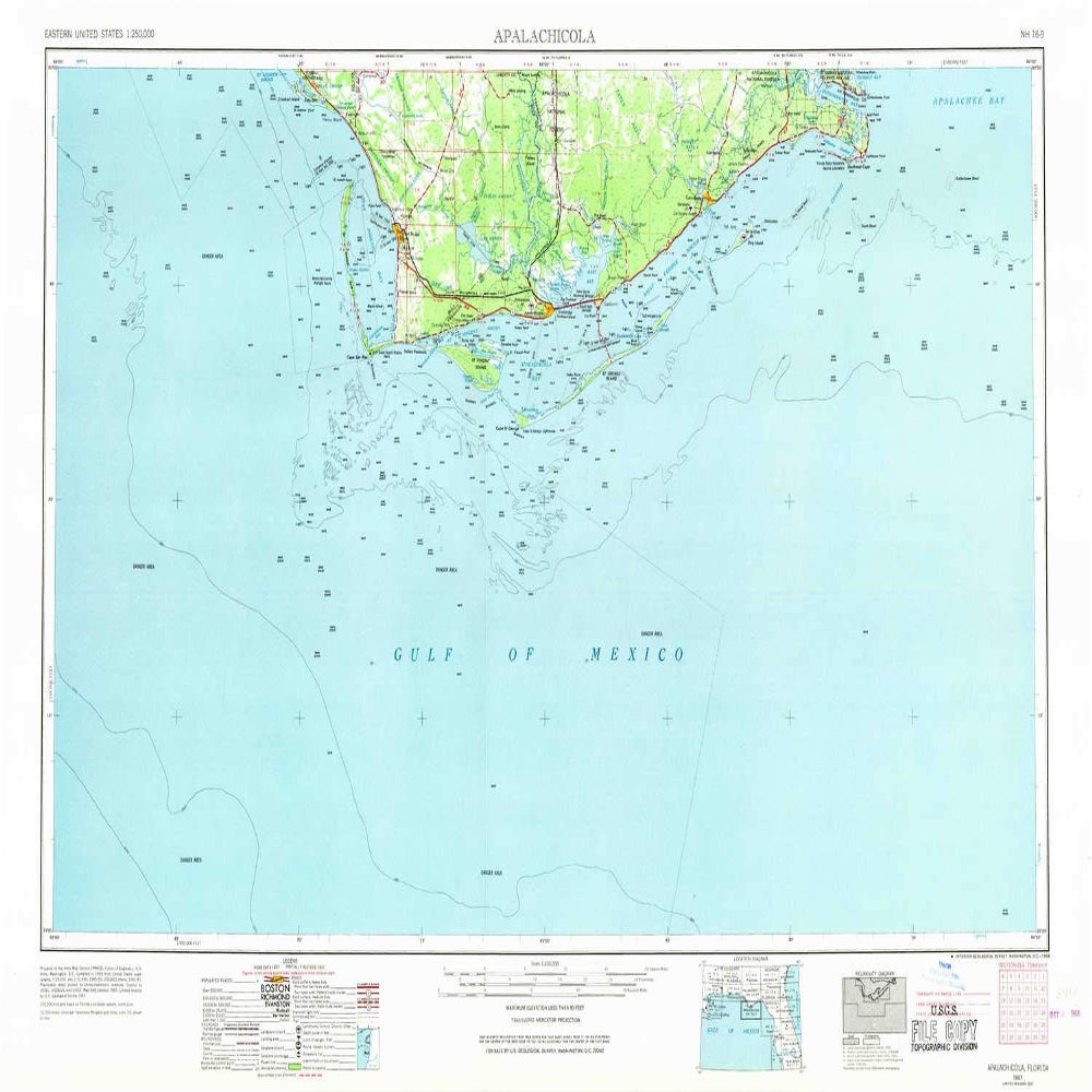 YellowMaps Apalachicola FL topo map, 1:250000 Scale, 1 X 2 Degree, Historical, 1957, Updated 1968, 22.1 x 34.1 in - Tyvek