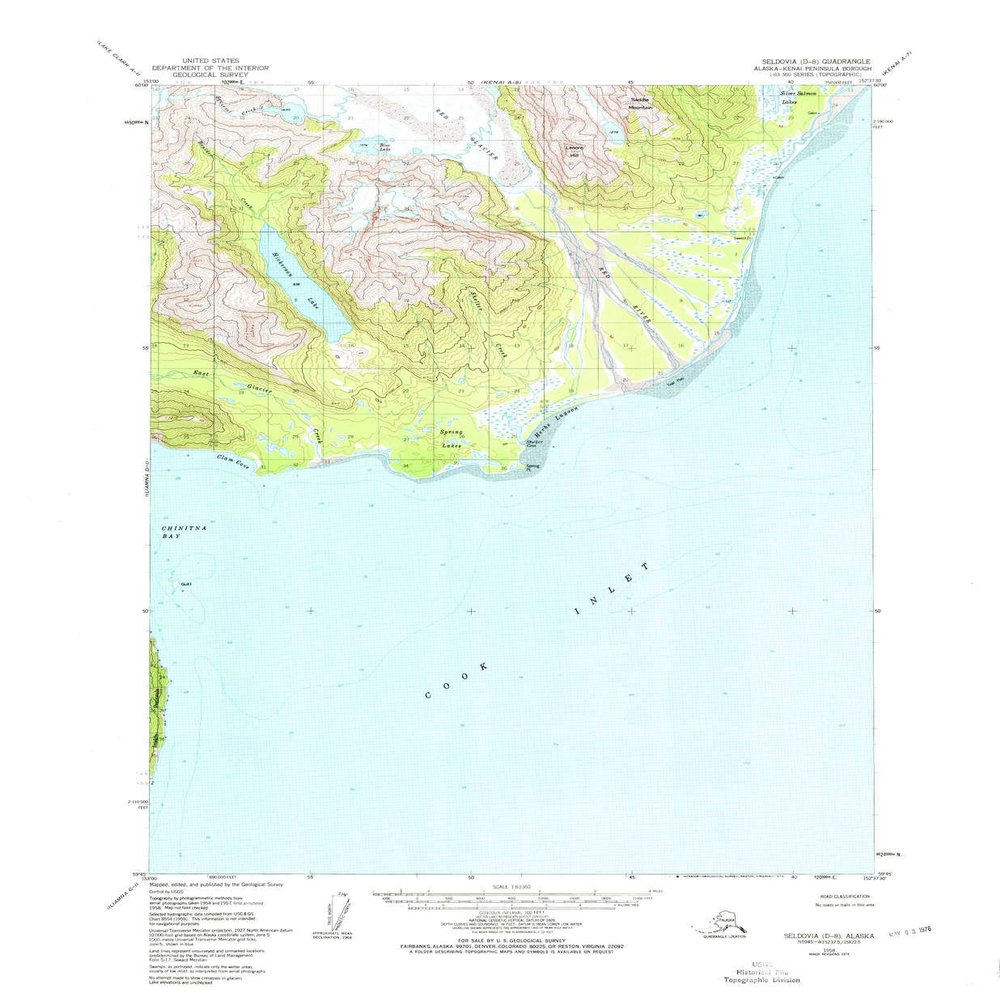 Seldovia D 8 AK topo map, 1:63360 Scale, 15 X 15 Minute, Historical, 1958, Updated 1976, 21.9 x 18.1 in - Polypropylene