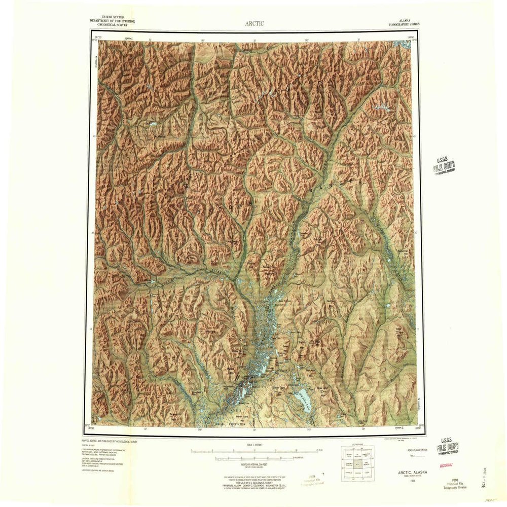 YellowMaps Arctic AK topo map, 1:250000 Scale, 1 X 3 Degree, Historical, 1956, Updated 1959, 23.1 x 30.7 in - Polypropylene