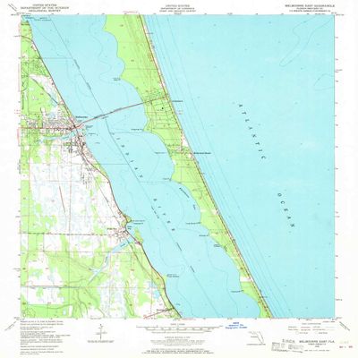 Melbourne East FL topo map, 1:24000 Scale, 7.5 X 7.5 Minute, Historical, 1949, Updated 1970, 26.9 x 23 in - Polypropylene