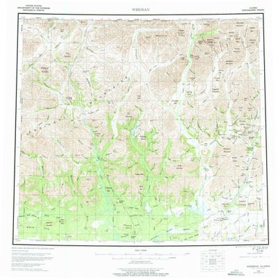 YellowMaps Wiseman AK topo map, 1:250000 Scale, 1 X 3 Degree, Historical, 1956, Updated 1975, 22.2 x 23.4 in - Polypropylene