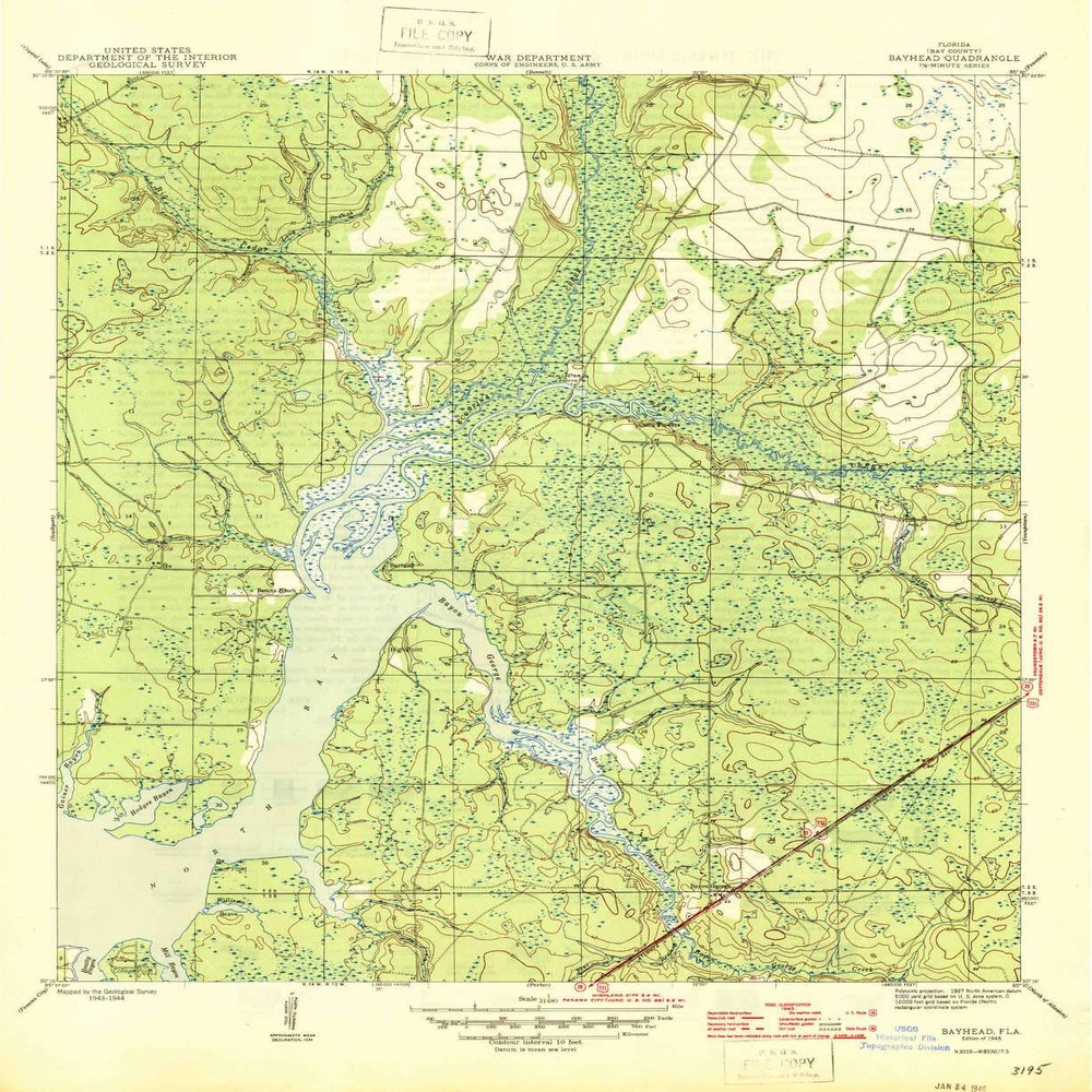 YellowMaps Bayhead FL topo map, 1:31680 Scale, 7.5 X 7.5 Minute, Historical, 1945, 20.7 x 16.9 in - Tyvek
