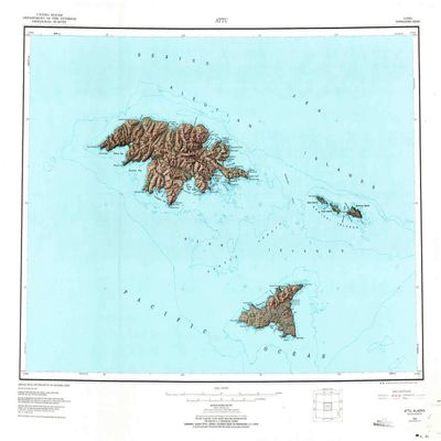 YellowMaps Attu AK topo map, 1:250000 Scale, 1 X 2 Degree, Historical, 1953, Updated 1973, 23 x 30.3 in - Tyvek