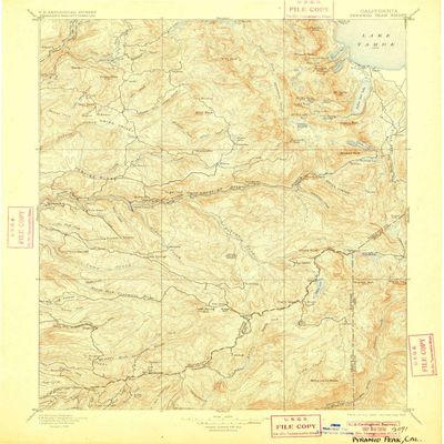 YellowMaps Pyramid Peak CA topo map, 1:125000 Scale, 30 X 30 Minute, Historical, 1896, Updated 1905, 19.9 x 16.6 in - Polypropylene