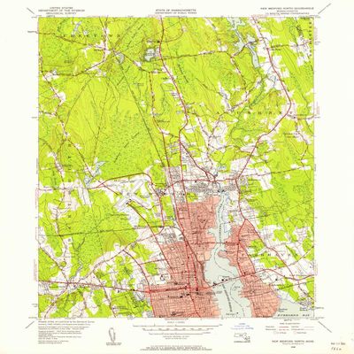 YellowMaps New Bedford North MA topo map, 1:24000 Scale, 7.5 X 7.5 Minute, Historical, 1948, Updated 1958, 26.9 x 22 in - Tyvek