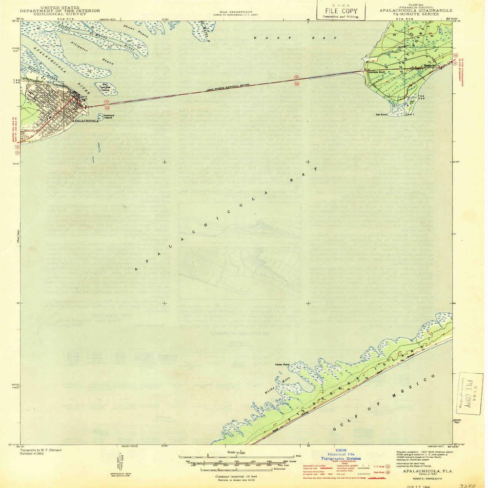 YellowMaps Apalachicola FL topo map, 1:31680 Scale, 7.5 X 7.5 Minute, Historical, 1943, 19.8 x 17 in - Tyvek