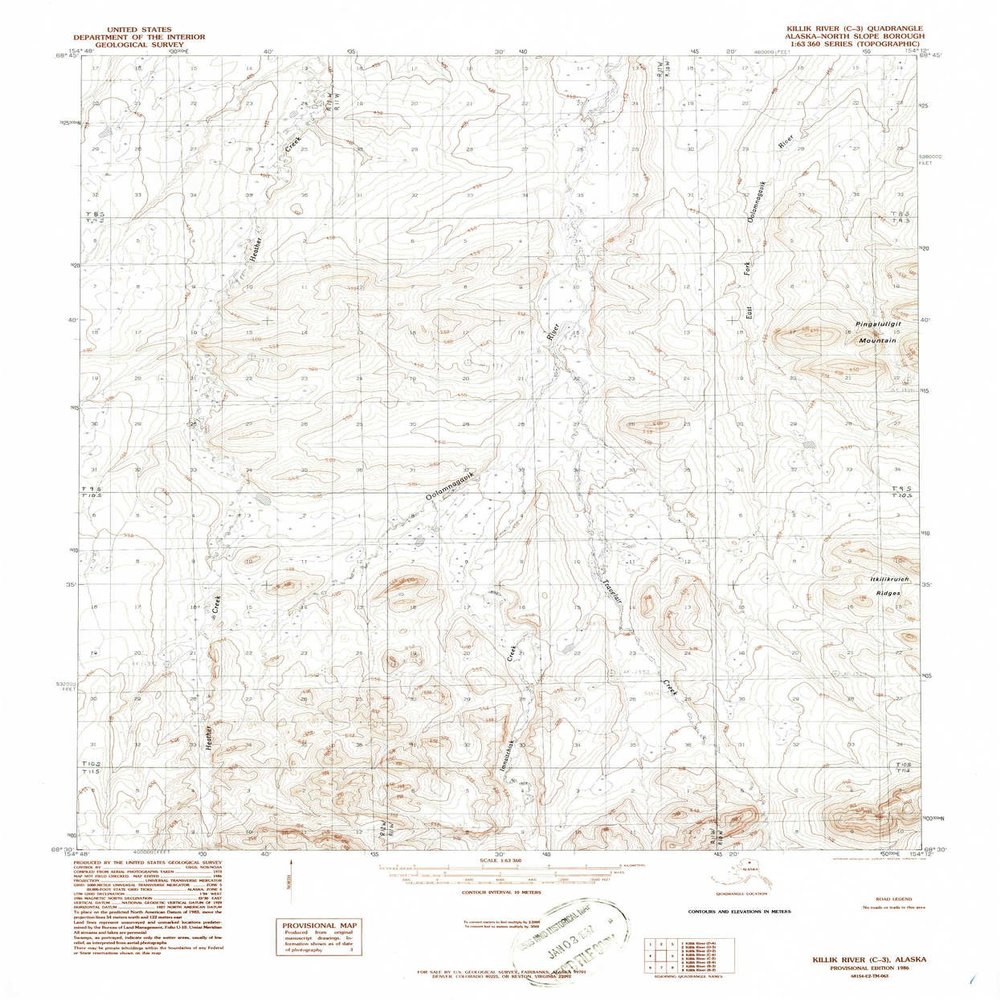 YellowMaps Killik River C 3 AK topo map, 1:63360 Scale, 15 X 15 Minute, Historical, 1986, Updated 1986, 21.8 x 18.1 in - Polypropylene
