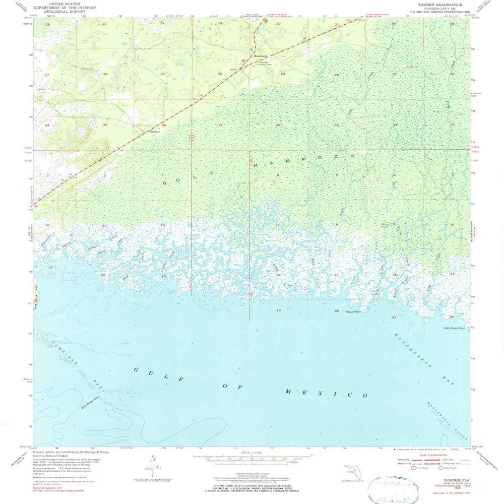 YellowMaps Sumner FL topo map, 1:24000 Scale, 7.5 X 7.5 Minute, Historical, 1955, Updated 1984, 26.7 x 23 in - Polypropylene