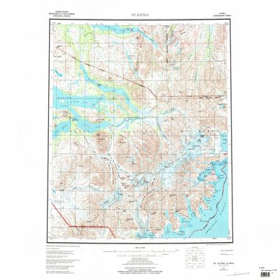 YellowMaps Mt Katmai AK topo map, 1:250000 Scale, 1 X 2 Degree, Historical, 1951, Updated 1984, 23.1 x 29.4 in - Polypropylene