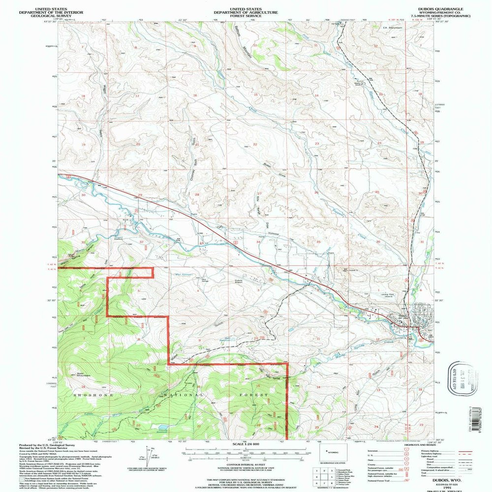 YellowMaps Dubois WY topo map, 1:24000 Scale, 7.5 X 7.5 Minute, Historical, 1991, Updated 1997, 26.8 x 21.7 in - Polypropylene