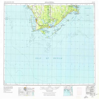 YellowMaps Apalachicola FL topo map, 1:250000 Scale, 1 X 2 Degree, Historical, 1957, Updated 1976, 22.1 x 34 in - Polypropylene