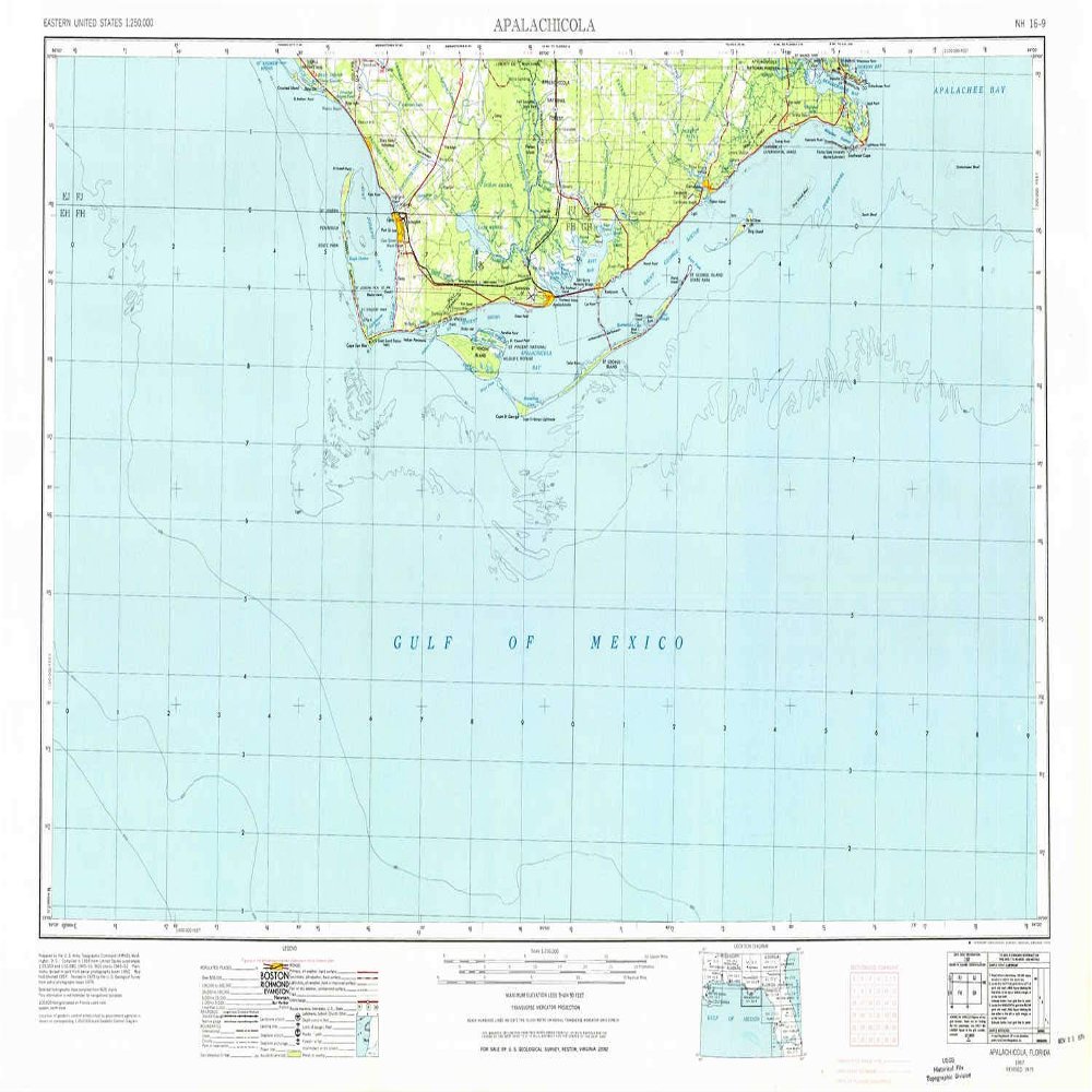 YellowMaps Apalachicola FL topo map, 1:250000 Scale, 1 X 2 Degree, Historical, 1957, Updated 1976, 22.1 x 34 in - Polypropylene