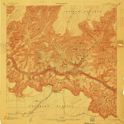 YellowMaps Bright Angel AZ topo map, 1:48000 Scale, 15 X 15 Minute, Historical, 1906, Updated 1912, 25.3 x 20.8 in - Tyvek