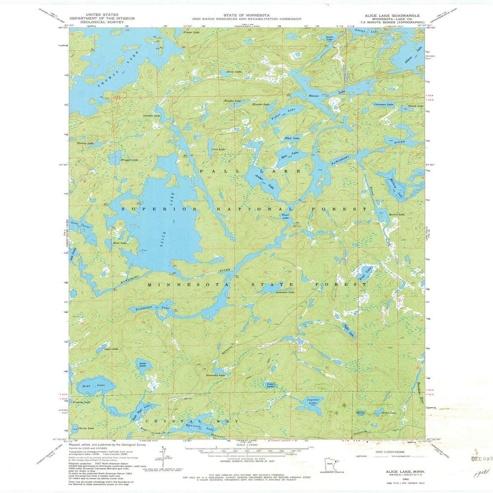 YellowMaps Alice Lake MN topo map, 1:24000 Scale, 7.5 X 7.5 Minute, Historical, 1960, Updated 1982, 27.23 x 21.53 in - Tyvek