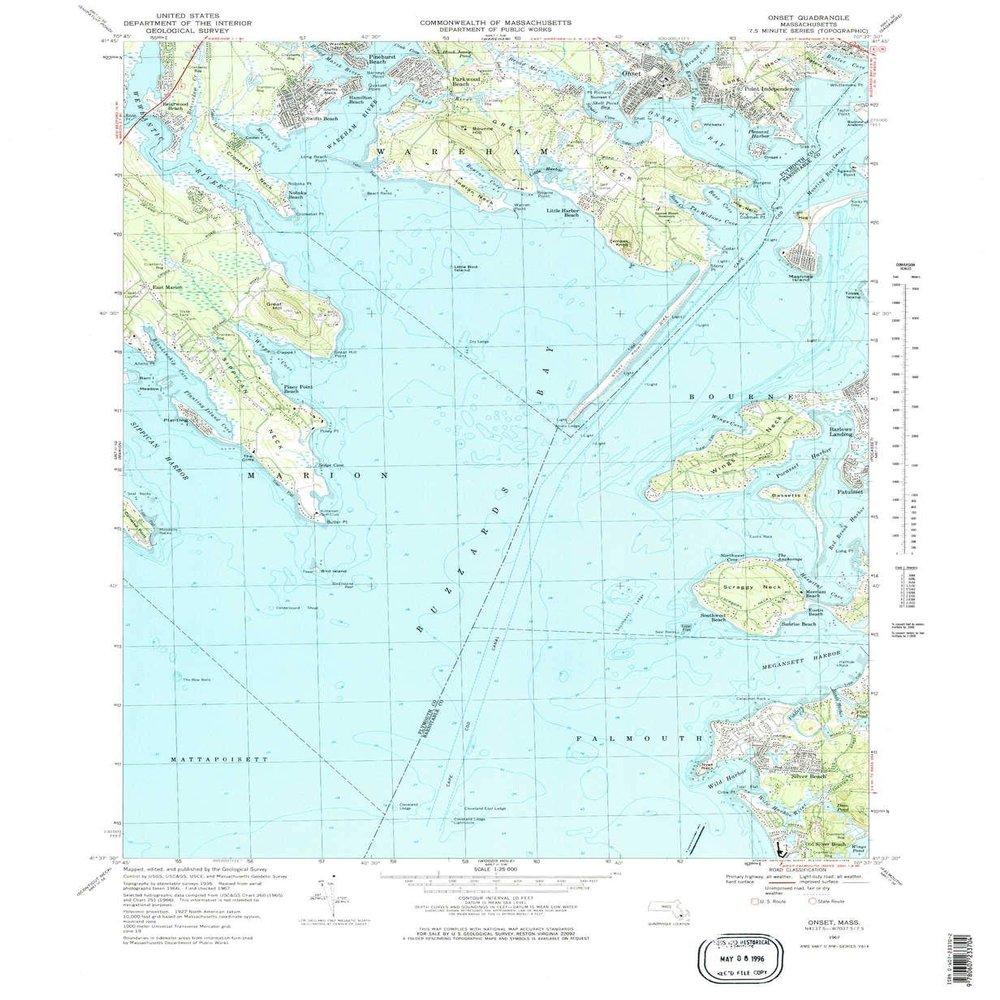 YellowMaps Onset MA topo map, 1:25000 Scale, 7.5 X 7.5 Minute, Historical, 1967, Updated 1978, 26.8 x 22 in - Polypropylene