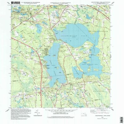 YellowMaps Assawompset Pond MA topo map, 1:25000 Scale, 7.5 X 7.5 Minute, Historical, 1997, Updated 1999, 26.5 x 20.5 in - Polypropylene
