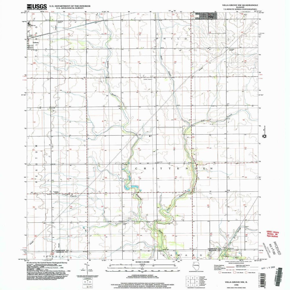 YellowMaps Villa Grove NW IL topo map, 1:24000 Scale, 7.5 X 7.5 Minute, Historical, 1998, Updated 2003, 26.73 x 21.98 in - Polypropylene