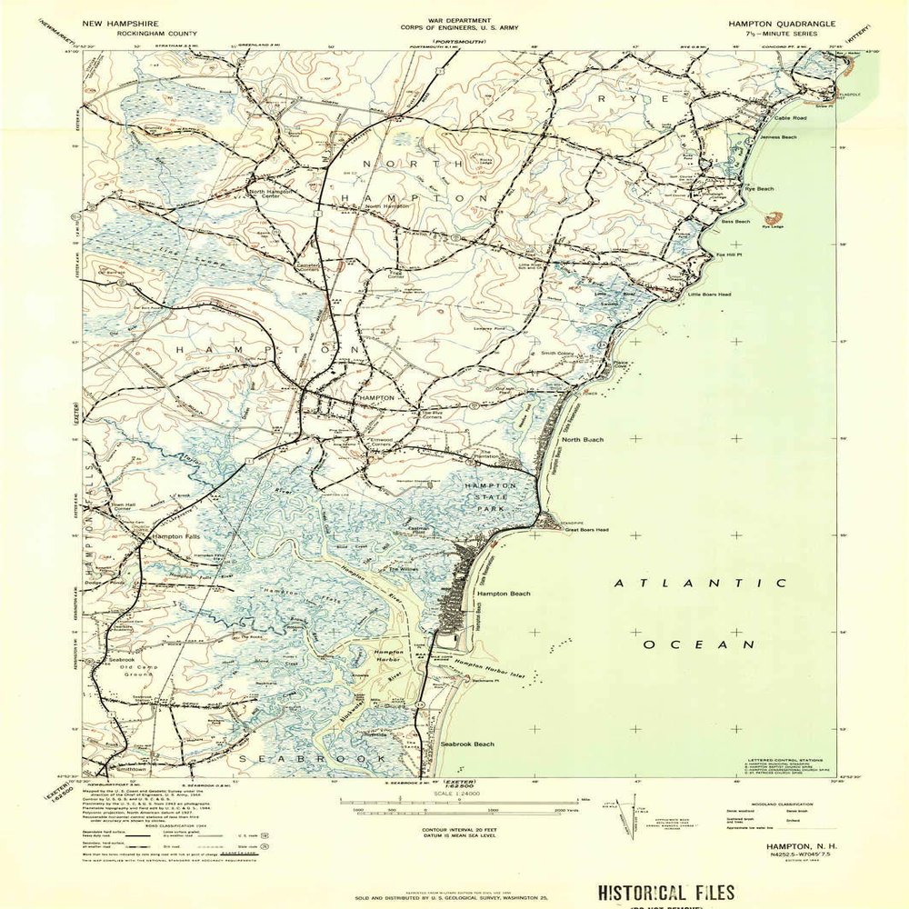 YellowMaps Hampton NH topo map, 1:24000 Scale, 7.5 X 7.5 Minute, Historical, 1944, Updated 1950, 28.5 x 20.2 in - Tyvek