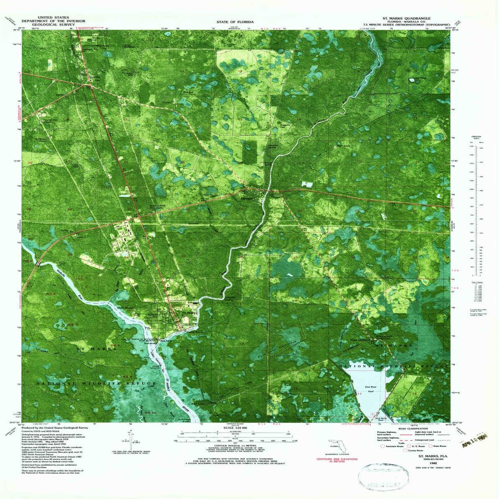 YellowMaps St Marks FL topo map, 1:24000 Scale, 7.5 X 7.5 Minute, Historical, 1982, Updated 1983, 28.9 x 23 in - Polypropylene