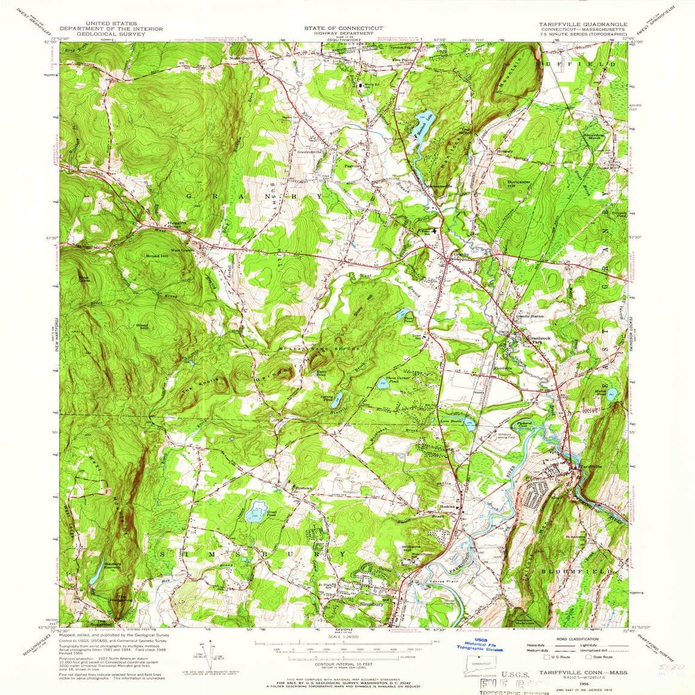 YellowMaps Tariffville CT topo map, 1:24000 Scale, 7.5 X 7.5 Minute, Historical, 1956, Updated 1966, 27 x 20.8 in - Polypropylene